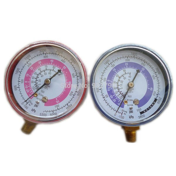 Freeshipping Pair Air Conditioner R410A R134A R22 Refrigerant Low&High Pressure Gauge PSI KPA A/C Refrigeration Pressure Gauge Coolant Meter