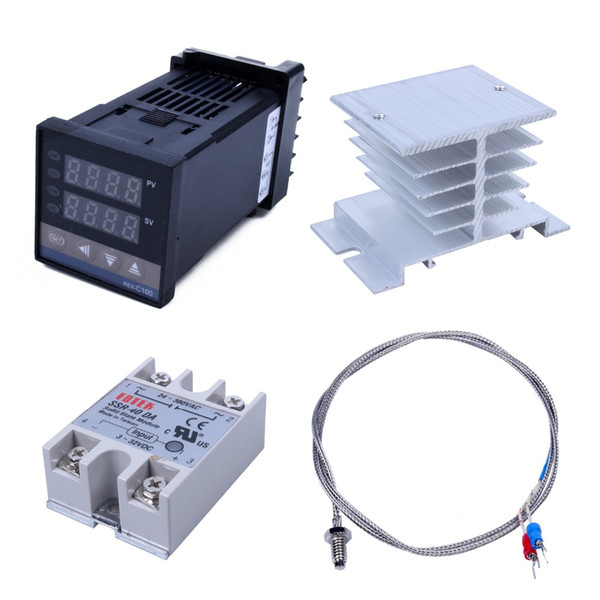 New Style Digital 220V PID REX-C100 Temperature Controller + max.40A SSR + K Thermocouple, PID Controller Set Heat Sink