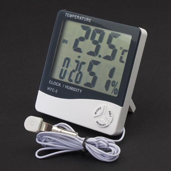 Digital LCD Thermometer Hygrometer Electronic Temperature Humidity Meter Weather Station Indoor Outdoor mositure Tester Alarm Clock HTC-2