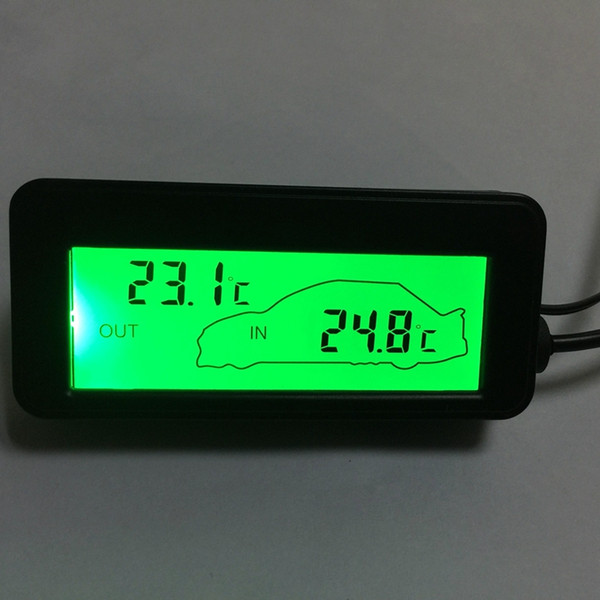 Mini LCD Digital Car Thermometer DC 12V Car Inside/Outside Temperature Meter Green Backlit Vehicles Thermometer 1.5M Cable Sensor