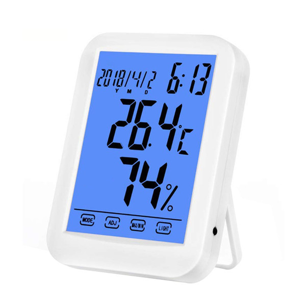 Home Multifunction Hygrometer Moisture Digital Backlight Indoor Thermometer Temperature Meter Clock LCD Screen