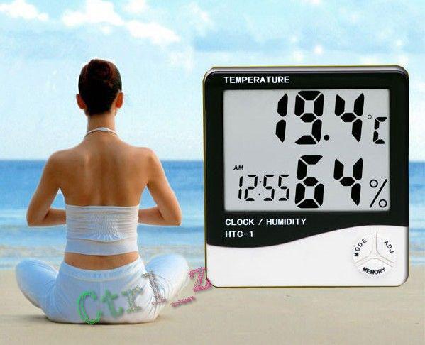 Wholesale - LCD Digital Temperature& Humidity Meter Thermometer Hygrometer 1 Clock White 50pcs