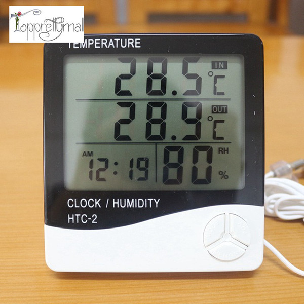 Digital LCD Thermometer Hygrometer Electronic Temperature Humidity Meter Weather Station Indoor Outdoor Tester Alarm Clock HTC-2