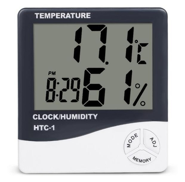 Digital LCD Temperature Hygrometer Clock Humidity Meter Thermometer with Clock Calendar Alarm HTC-1 100 pieces up