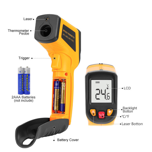 WD01 Non-Contact Laser LCD Display IR Infrared Digital C/F Selection Surface Temperature Thermometer Pyrometer Imager