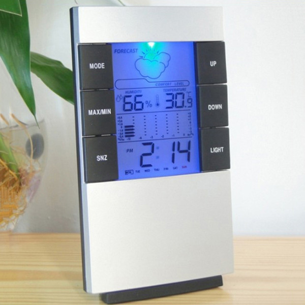 Indoor Home Weather Station Temperature Humidity Meter LED Backlight Digital Thermometer Hygrometer Alarm Clock Calendar