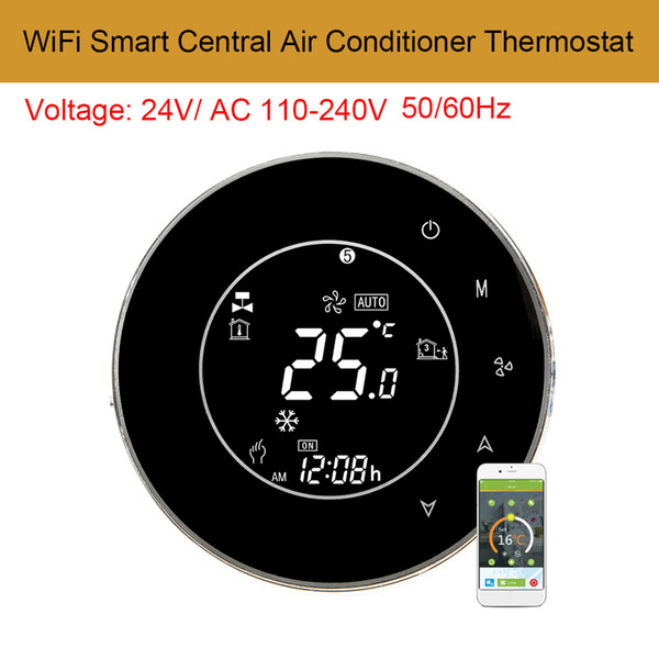 AC110-240V WiFi Smart Central Air Conditioner Temperature Controller LCD Backlight Touchscreen 2 Pipe Programmable Thermostat