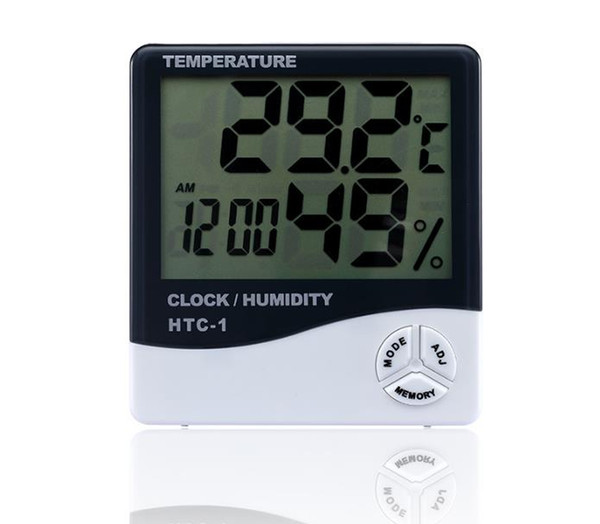 Digital LCD Temperature Hygrometer Clock Humidity Meter Thermometer with Clock Calendar Alarm HTC-1 100 pieces up