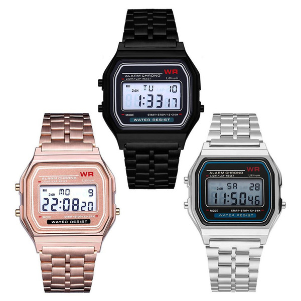 2019F 91W LED Electronic Watch Mens Sports Watches Stainless Steel Digital Watches Students Date Digital Watch Wrist Watches Smart