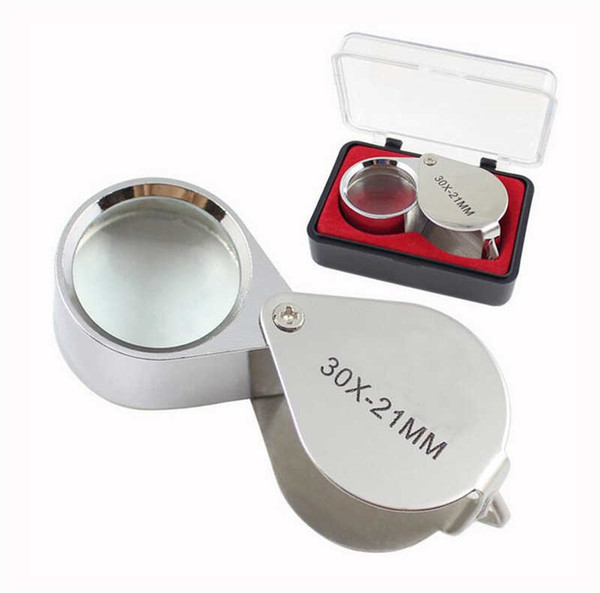 Portable Jewelers Eye Loupe Magnifier 30x21mm Magnifying Glass Jewelry Diamond Metal folding Loupe Silver Free Shipping