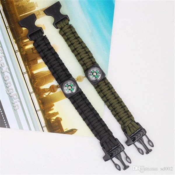 Compass Whistle Bracelet Pure Hand Weave Outdoors Camp Gadgets Parachute Rope Hand Ring Practical Black High Quality 2 8hw Ww