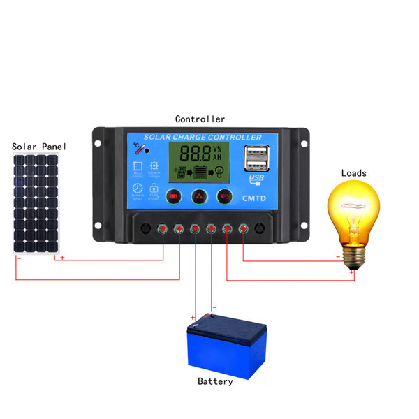 Freeshipping 10A 12V/24V LCD Solar Charge Controller with Auto Regulator Timer for Solar Panel Battery Lamp LED Lighting Overload Protection