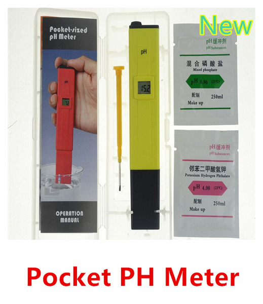 Pocket LCD Digital PH Meter Pen PH Tester Water Quality with 2xpH Buffer Powders Pool Spa 100pcs/lot dhl free