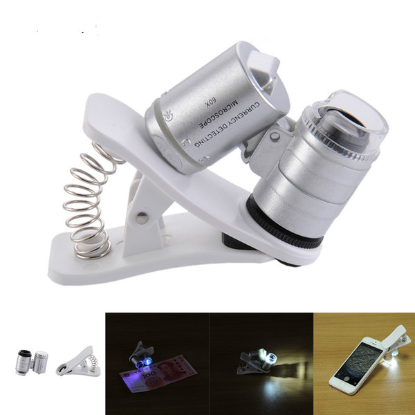 60X Clip-On phone Microscope Magnifier with LED / UV Lights for Universal SmartPhones iPhone Samsung HTC Magnifier