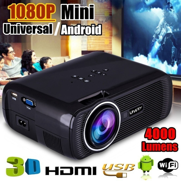 4000 Lumens Universal/Android Mini 3D LED Projector Black 1080P HD Multimedia Portable Home Theater Cinema