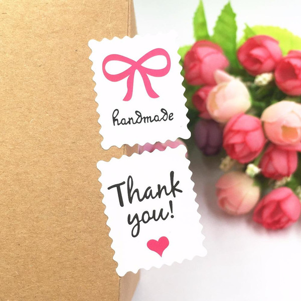 Rushed Handmade thank you Adhesive Stickers Kraft Label Sticker Diameter Hand Made Gift Cake Candy Paper Tags