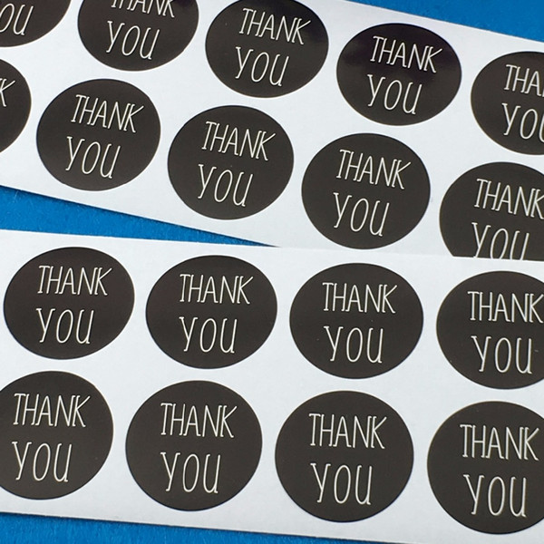 600PCS/Lot 3cm Black THANK YOU Round Custom Adhesive Sticker Labels Scrapbook Envelop Classic Paper stickers Accept custom logo