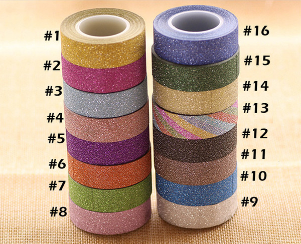 1.5cm / 10M Glitter Washi Sticky Paper Masking Adhesive Tape Label Craft Decorative DIY Free Shipping 2016