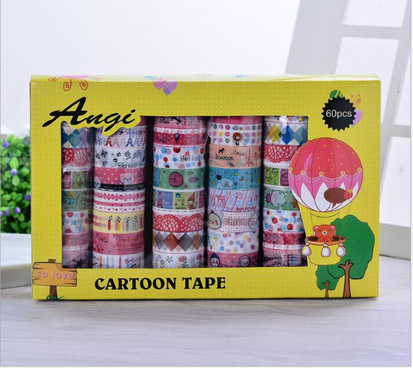 Korea 2016 60pc/set Kawaii Adhesive Tapes Cute Stickers Scrapbooking Children's Kindergarten DIY Cute Decorative Label Tapes kids Gift