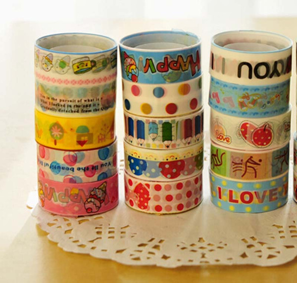 Free Shipping 30pcs/lot High Quality Small Cartoon Tape Colorful Adhesive Tape Office School Supplies Papelaria 2016