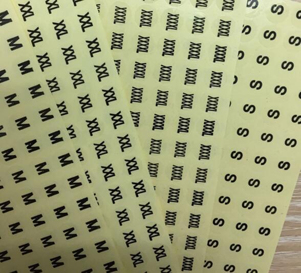 Transparent adhesive strickers label S/M/L/XL/XXL/XXXL/xxxxl sticker size label Garment size label 1.3cm diameters