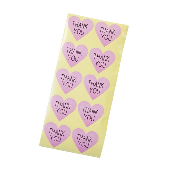 Thank you Romatic pink Heart Paper Sticker for Handmade Products package label 300pcs/set