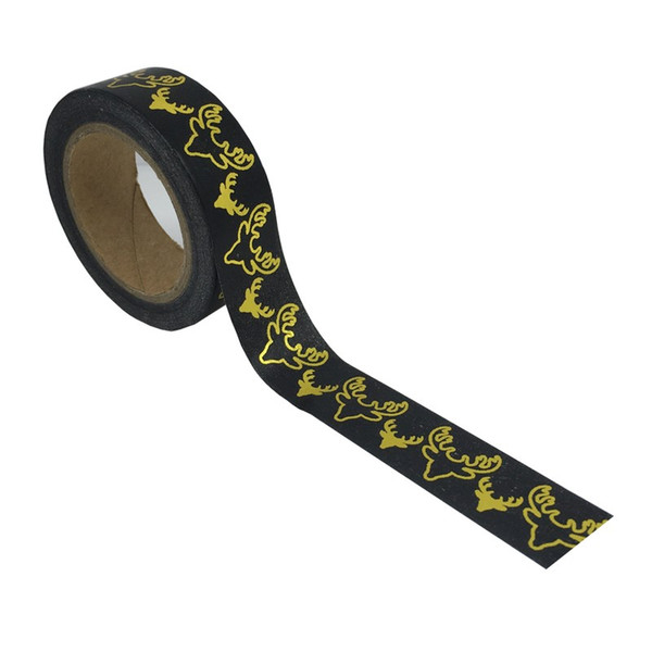 2016 Printed Foil Washi Paper Tape Black With Gold Antelope Head Tape 1.5cm*10m Work Tools Book Document Decorative Scrapbook DIY S