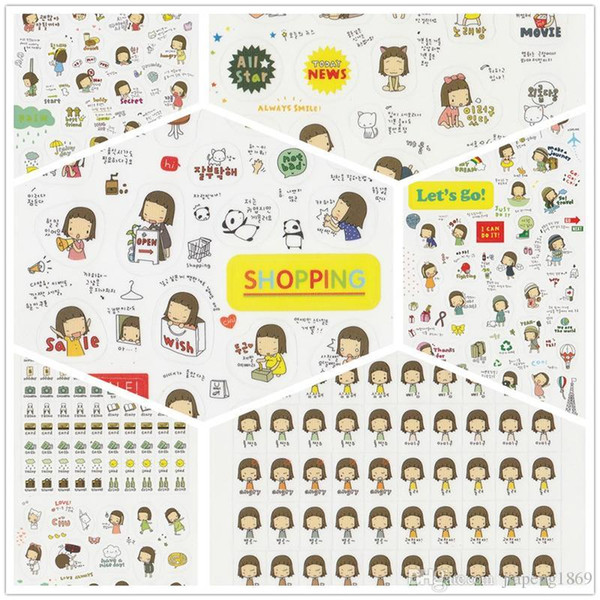 Classic Toys Cute Diary Planner Stickers DIY Scrapbooking Stickers Cartoon Girl Diary Calendar Notebook Decoration 6 sheets/set