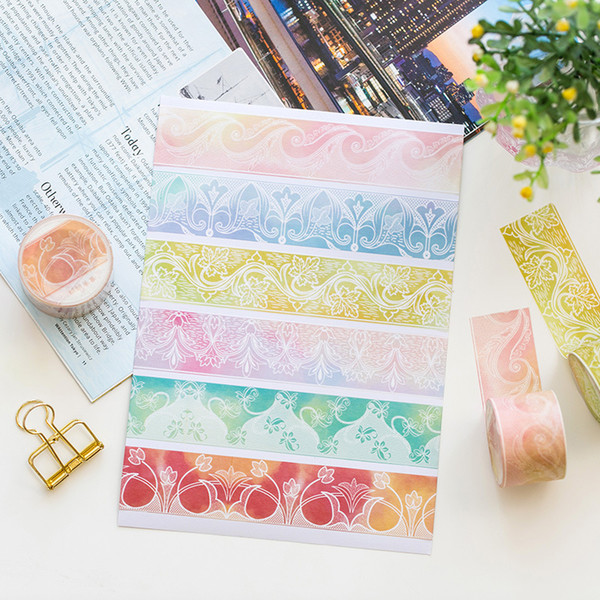 6 pcs Lace decoration masking tape set Color flower wave paper washi tapes stickers for diary book album scrapbooking A6004