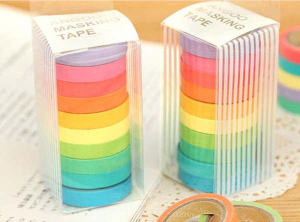 2016 New 10pcs/lot New Arrive Rainbow Washi Sticky Paper Masking Adhesive Scrapbooking Decorative DIY Tape