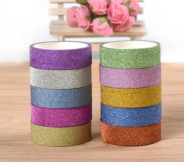 2016-2020 1.5CM /10M Glitter Washi Sticky Paper Masking Adhesive Tape Label DIY Craft Decorative Free Shipping