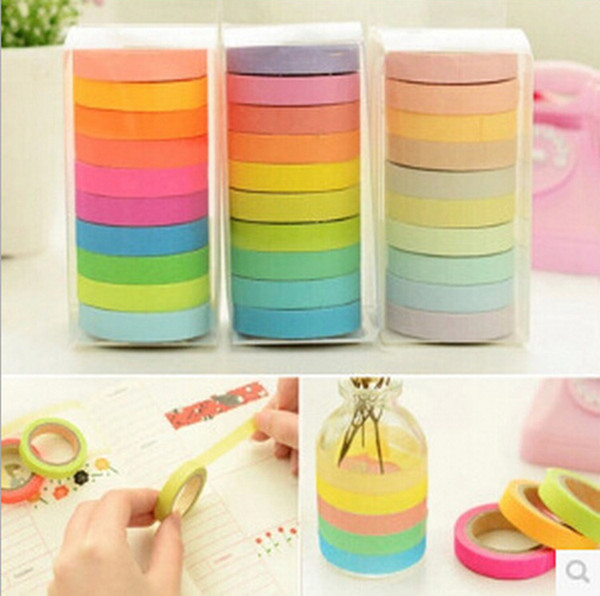 Washi Tape Masking Paper Tape Rainbow Candy Solid Color Pulled Writing Paper Tape Fine Packing 10PCS/BOX MOQ5BOXS Free Shipping