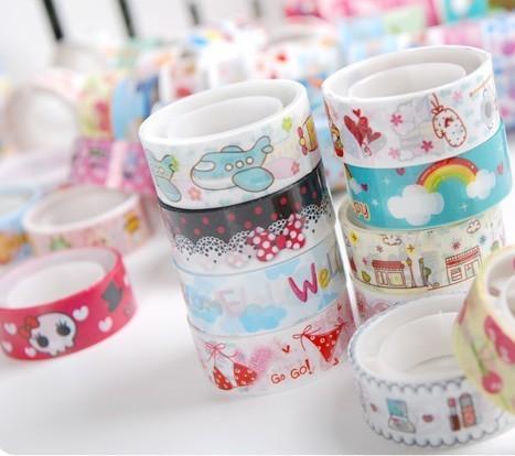 Stylish Cute Mixed Colors Hobby Decorative Crafting Scrap box packed paper adhesive masking tape Office Adhesive Tapes free shipping TY432