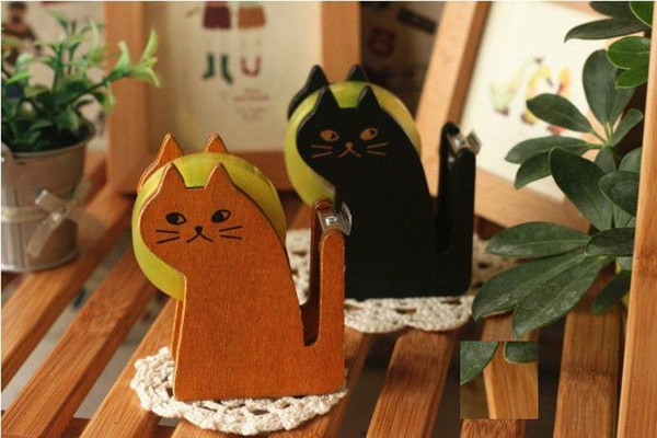 2017 New Fashion Funny Cute cat shape wooden tape Dispenser tape dispenser /tape cutter/good quality