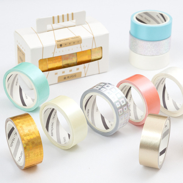 5 set/Lot Gold Silver glitter masking tapes 15mm decorative washi tape for album phone notebook Stationery School supplies A6020