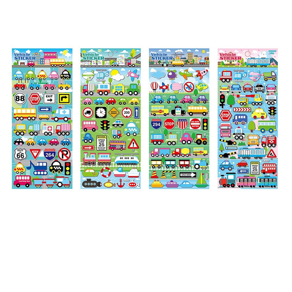 24 pcs/Lot Cartoon Vehicle sticker Cute police train car bus plane boat 3D foam stickers kids gift scrapbook Stationery A6003