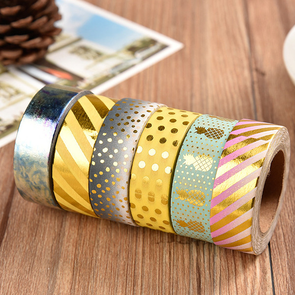 Gold Washi Tape Decorative Japanese Nail Decorative Sticky Tape DIY Scrapbooking Masking Tape School Office Supply 2016