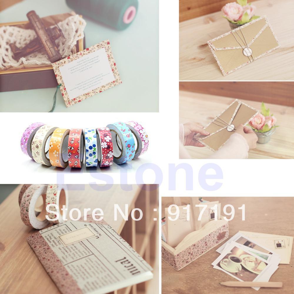 Wholesale 10pcs/lot 15mm Wide Flower Dots Checks Decor Washi Paper Tape DIY Making Sticker