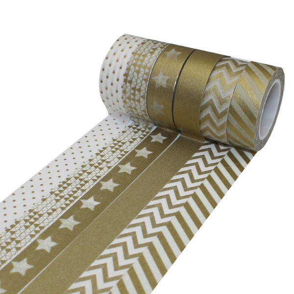 DECORA 6PCS 15mmX10m Washi Paper Masking Tape Printed Flower Chevron Star