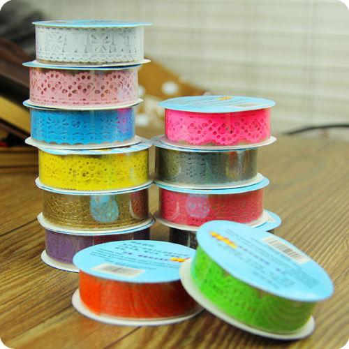 1PCS Hot Lace Roll DIY Washi Paper Decorative Sticky Paper Masking Tape Self Adhesive 9 Colors