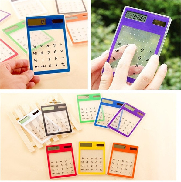 Portable 8 colors transparent Solar Calculator Mini Handheld Calculator Stationery For Students Convenient ultra-thin Calculator T3I0453