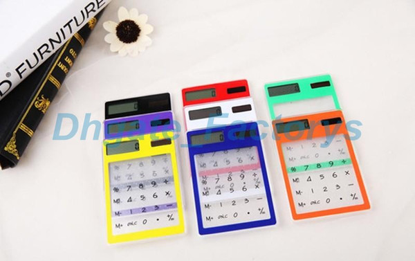 Solar Calculator Creative Stationery Cute Mini Hand Held Ultra Thin Portable Calculators Solar Power Transparent Touch Screen JF-839