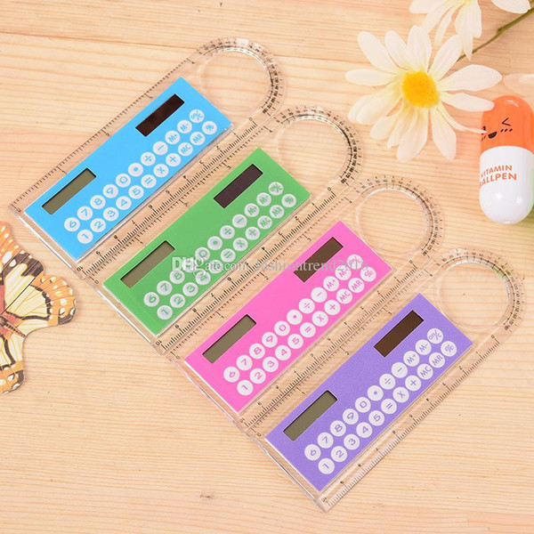 wholesale hot sale creative Mini Portable Solar Energy Calculator Creative Multifunction Ruler Students Gift free shipping