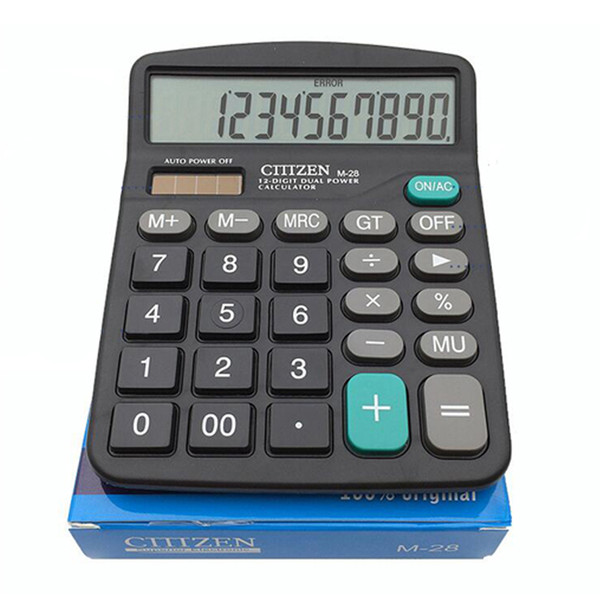 Portable Office School Commercial Tool Battery or Solar 2in1 Powered 12 Digit Electronic Calculator with Big Button, Retail box packaging