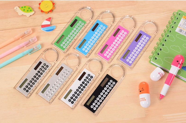 New Plastic Mini Portable Solar Energy Calculator Creative Multifunction Ruler Students Gift 20pcs Epacket