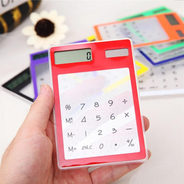 Solar Calculator Creative Stationery Cute Mini Hand Held Ultra Thin Portable Calculators Solar Power Transparent Touch Screen