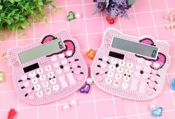 In Stock Hello Kitty Calculator Crystal Diamond Love-shaped KEY STICKER Cartoon Calculators