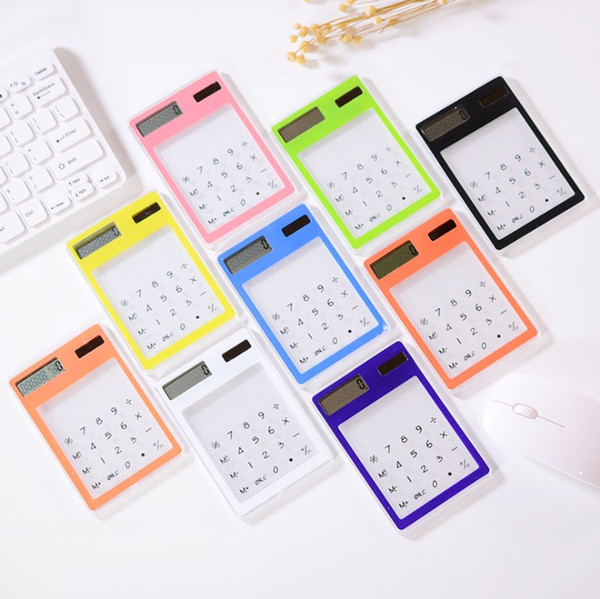 Multicolor Portable 8 colors transparent Solar Calculator Mini Handheld Calculator Stationery For Students Convenient ultra-thin Calculator