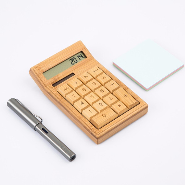 2017 New Bamboo Solar Calculator 12 Digits Office Home Portable Calculator Business Work Calculate Commercial Tool