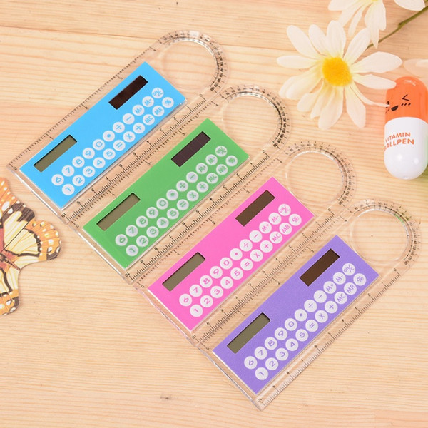 Mini Portable Solar Energy Calculator Creative Multifunction 10cm Ruler Students Gift Random Color Free Shipping W9065